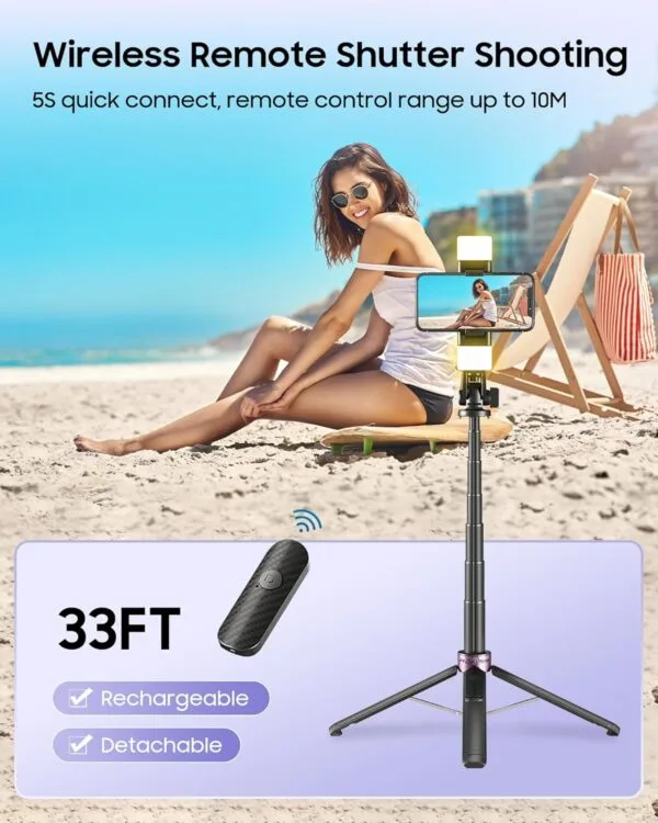53'' Selfie Stick Tripod with Light